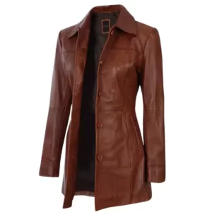 Women's Tall Shirt Collar Leather Coat